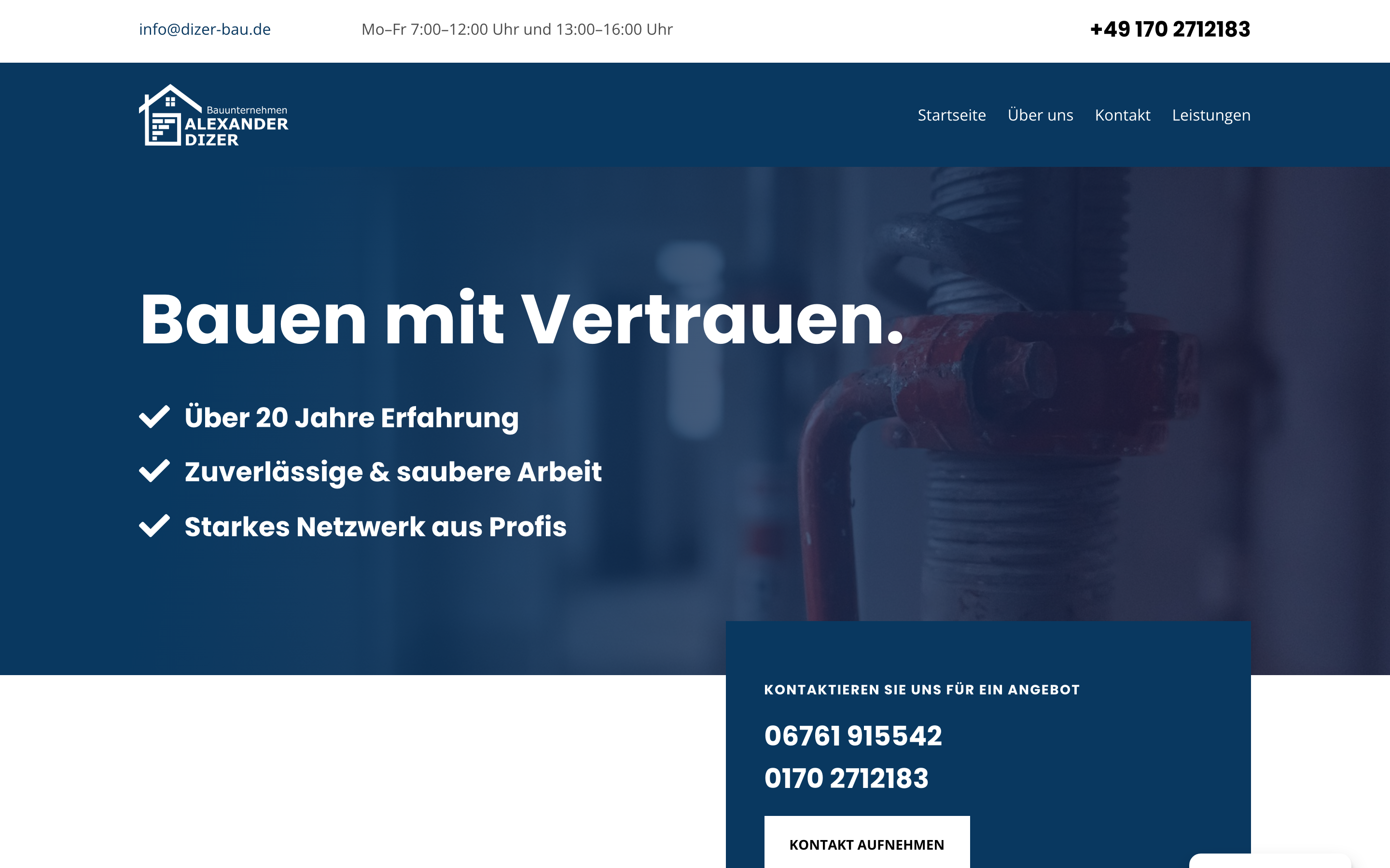 Desktop-Ansicht der Website „Dizer-Bau“
