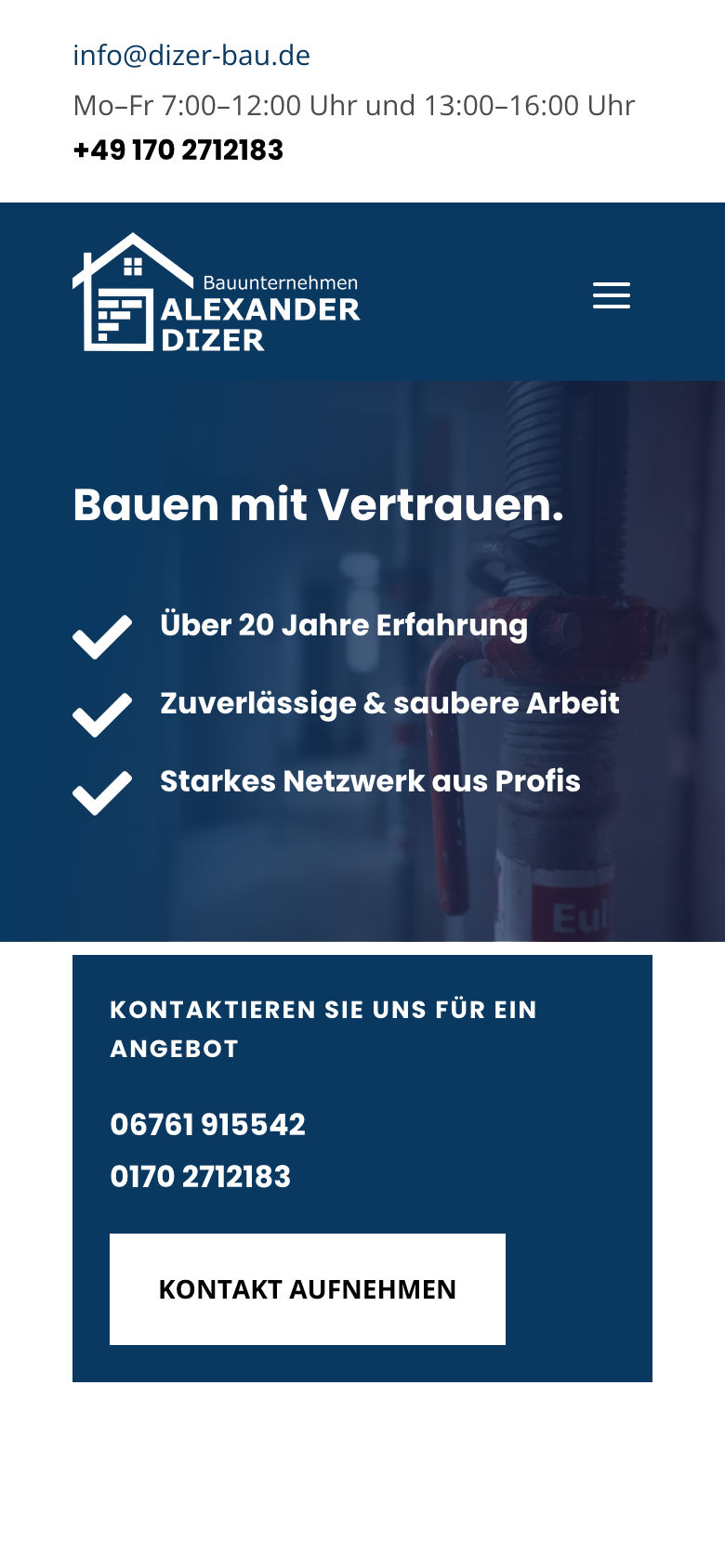 Mobile Ansicht der Website „Dizer-Bau“