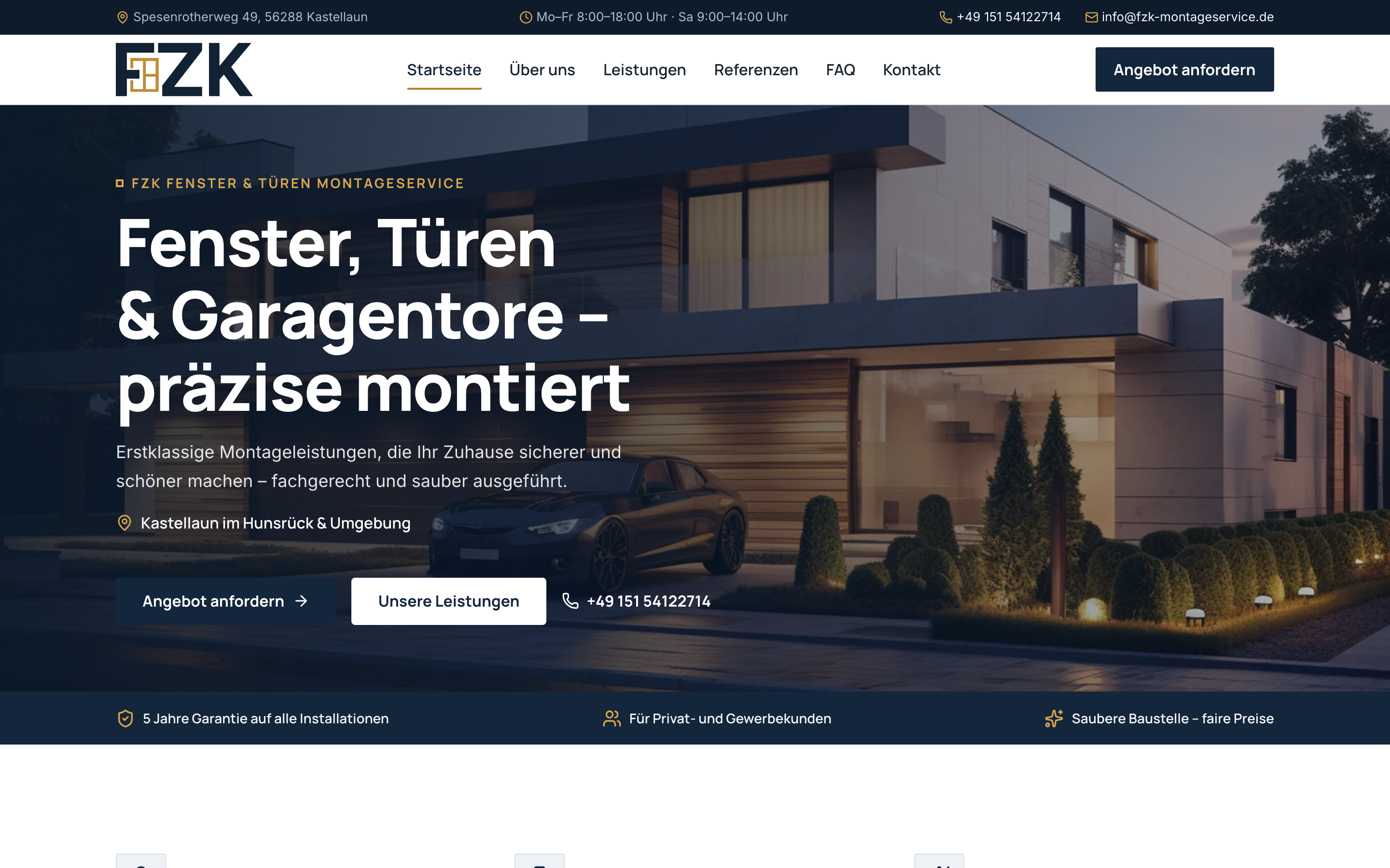 Desktop-Ansicht der Website „FZK-Montageservice“