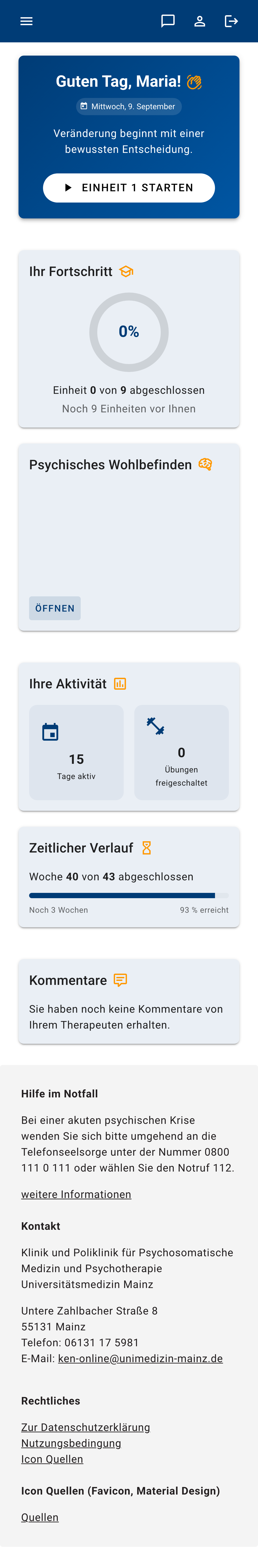 Start – Mobile Ansicht von „KEN-Online“