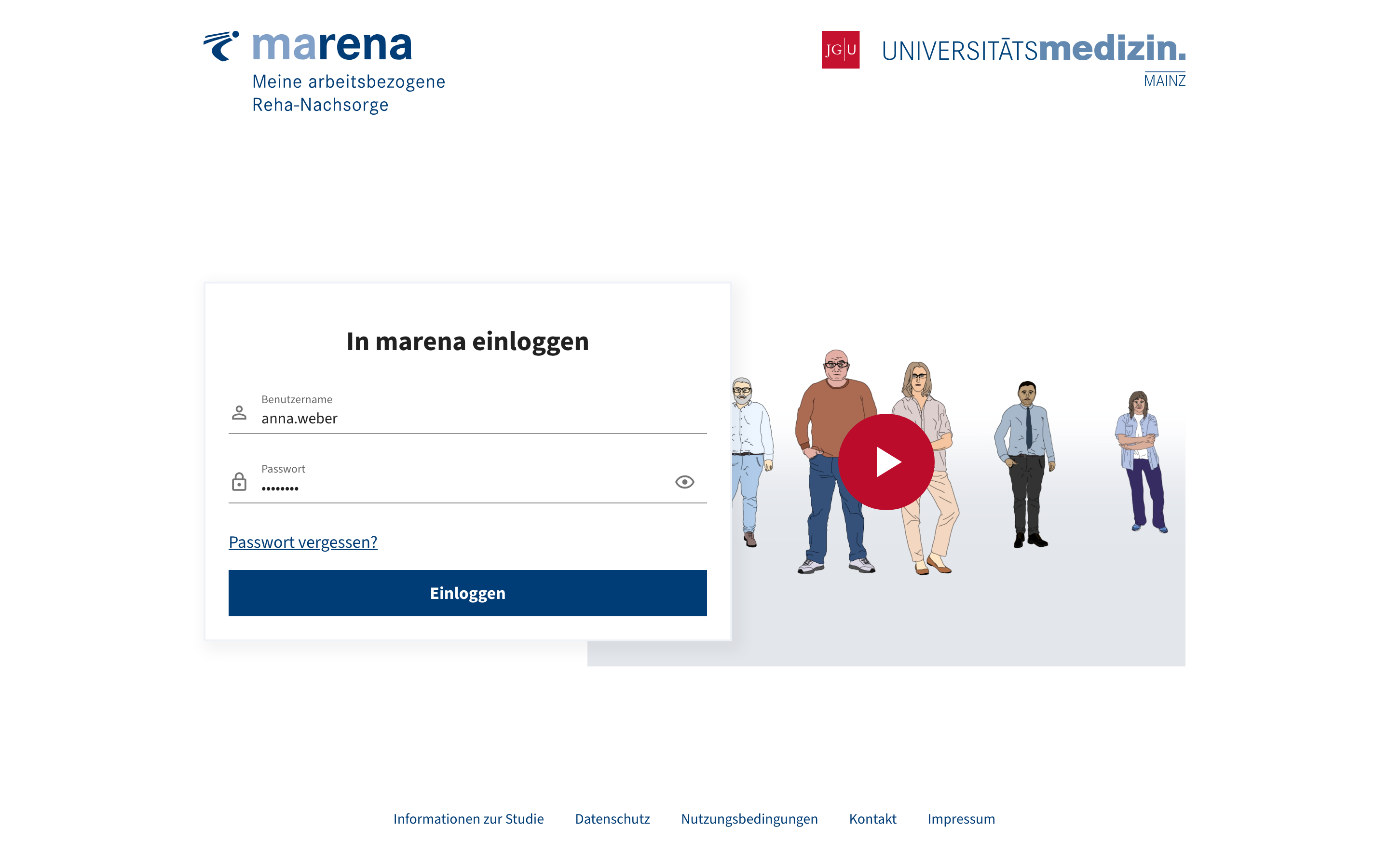 Desktop-Ansicht von „marena“ für Universitätsmedizin Mainz