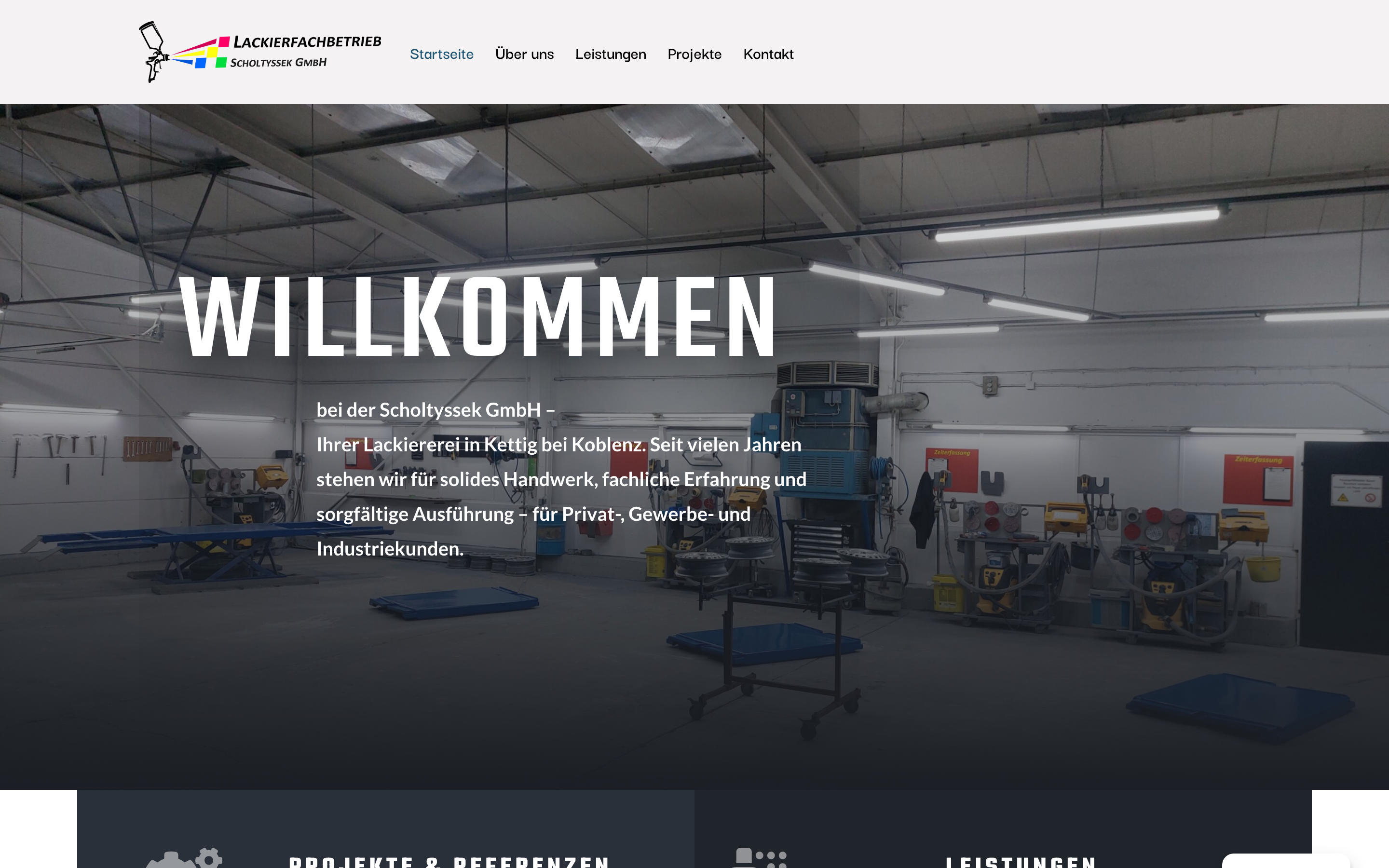 Desktop-Ansicht der Website „Lackiererei Scholtyssek“